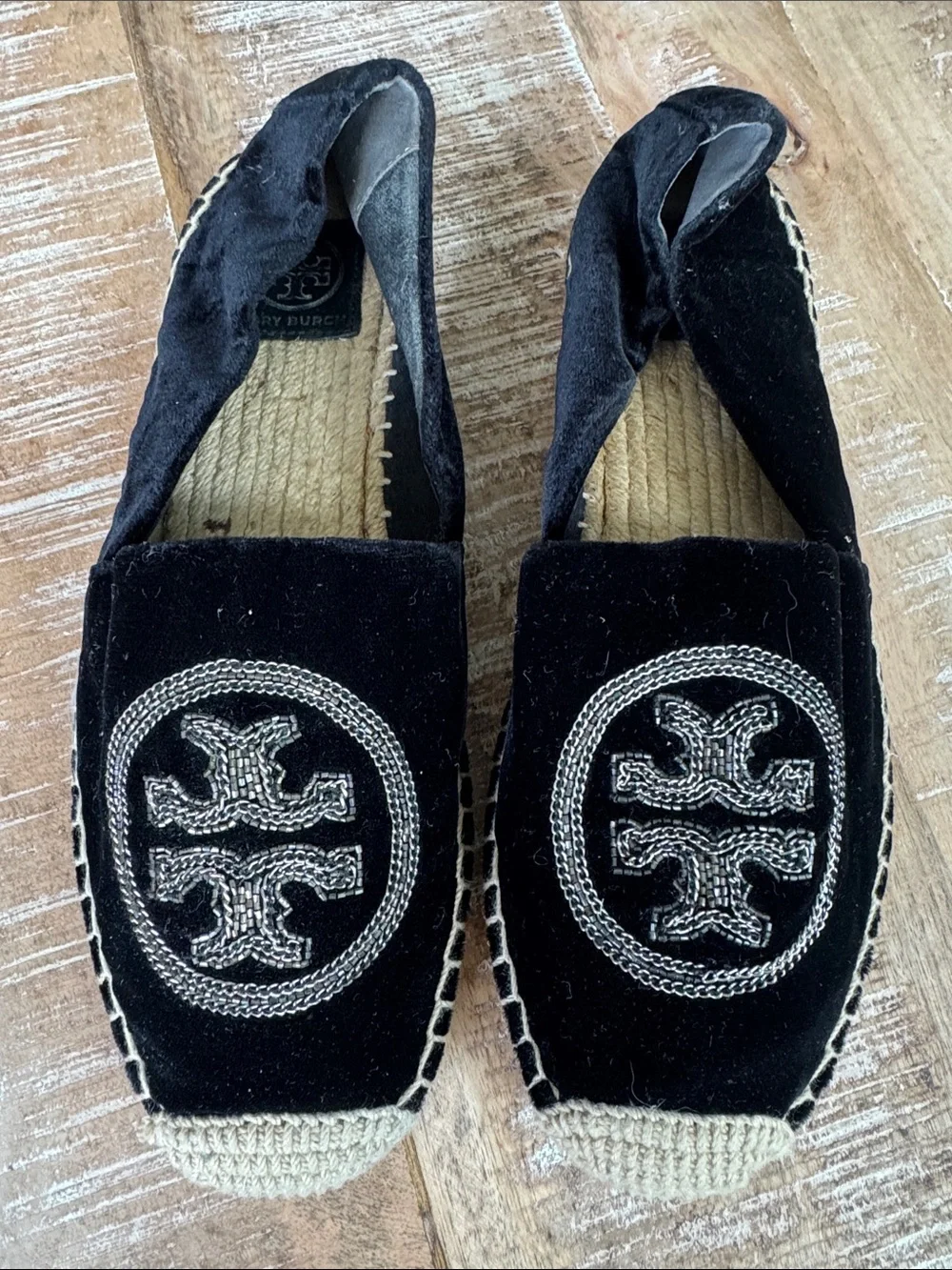 Tory Burch Black Velvet Espadrille 8.5